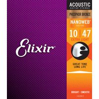 Струны для акустических гитар 10-47 Elixir 16002 NanoWeb